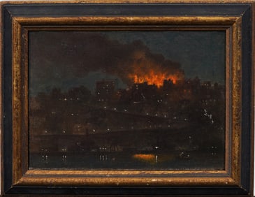 Edward Fitzgerald Incredible Ashcan School Nocturnal Cityscape Fire Scene Framed Oil Painting