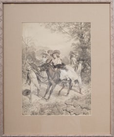 Incredible Antique Italian High Society Elegant Country Landscape Donkey Ride Portrait Signed Rossi
