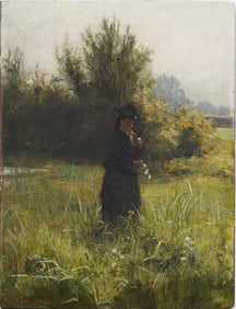 Superbly Painted Museum Quality Impressionist Landscape with Figure Oil Painting