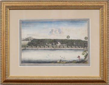 Duck Hunting In the Caribbean Antique Original Framed 18th/19th Century Watercolor Painting