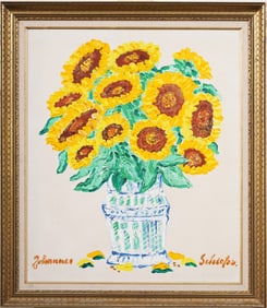 Johannes Schiefer (1896 - 1979) Antique French Impressionist Sunflower Still Life Modern Oil Paintin