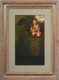Peter Caras (B1941) Vintage American Signed Framed Native American Oil Painting Portrait