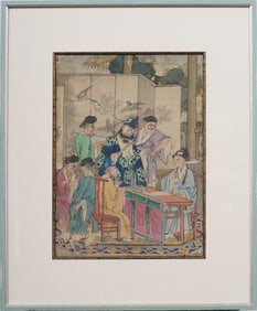 Antique Chinese Court Scene 18th/19th Century Original Gouache Painting
