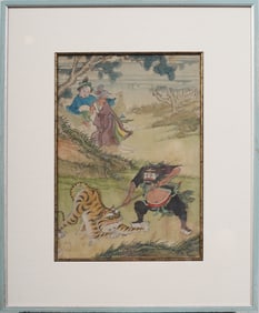 Antique Chinese Tiger Tamer 18th/19th Century Original Gouache Painting