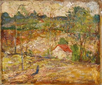 Antique American Impressionist Fall Landscape Oil Painting