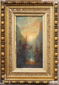 Antique American Western Hudson River School Framed Luminous Landscape Original Oil Painting