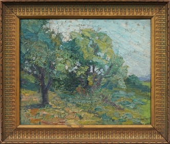 Antique American Framed Impressionist Monogrammed Landscape Original Oil Painting