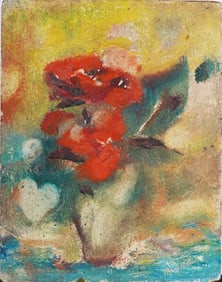 Antique American School Signed Modernist Flower Still Life Original Oil Painting