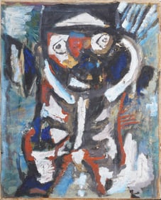 Antique Post Impressionist Vintage Modernist Abstract Portrait Oil Painting