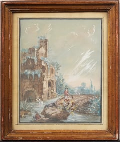 Antique European Landscape Framed Original Painting