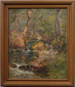 Early Finely Painted Antique American Impressionist Forest Interior Framed Original Oil Painting
