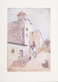 Antique Italian 19th Century Italian Architectural Landscape Watercolor Painting