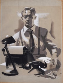 Jerralee Mcknight Antique American Original WPA Man Working Illustration Painting