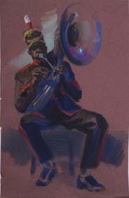 Jerralee Mcknight Antique American New Orleans Marching Jazz Band Musician Portrait  Painting