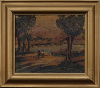 Antique American Impressionist Framed Landscape Original Signed Oil Painting