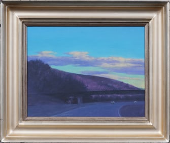 Contemporary American Realist Connecticut Landscape Silver Leaf Framed Signed Oil Painting