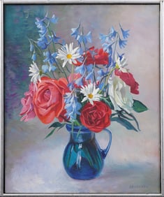 William Bruckner (B1915) American Realist Flower Still Life Signed Framed Oil Painting