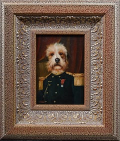 Contemporary American Army Dog Portrait Framed Humorous Oil Painting