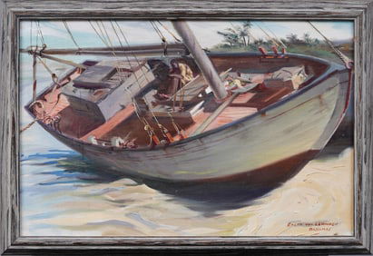 Ralph Von Lehmden (B.1908) Large Antique American Impressionist Tropical Nassau Bahamas Seascape