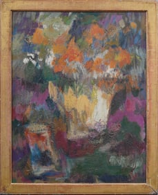 Wonderful Vintage American School Modernist Abstract Flower Still Life Fauvist Oil Painting