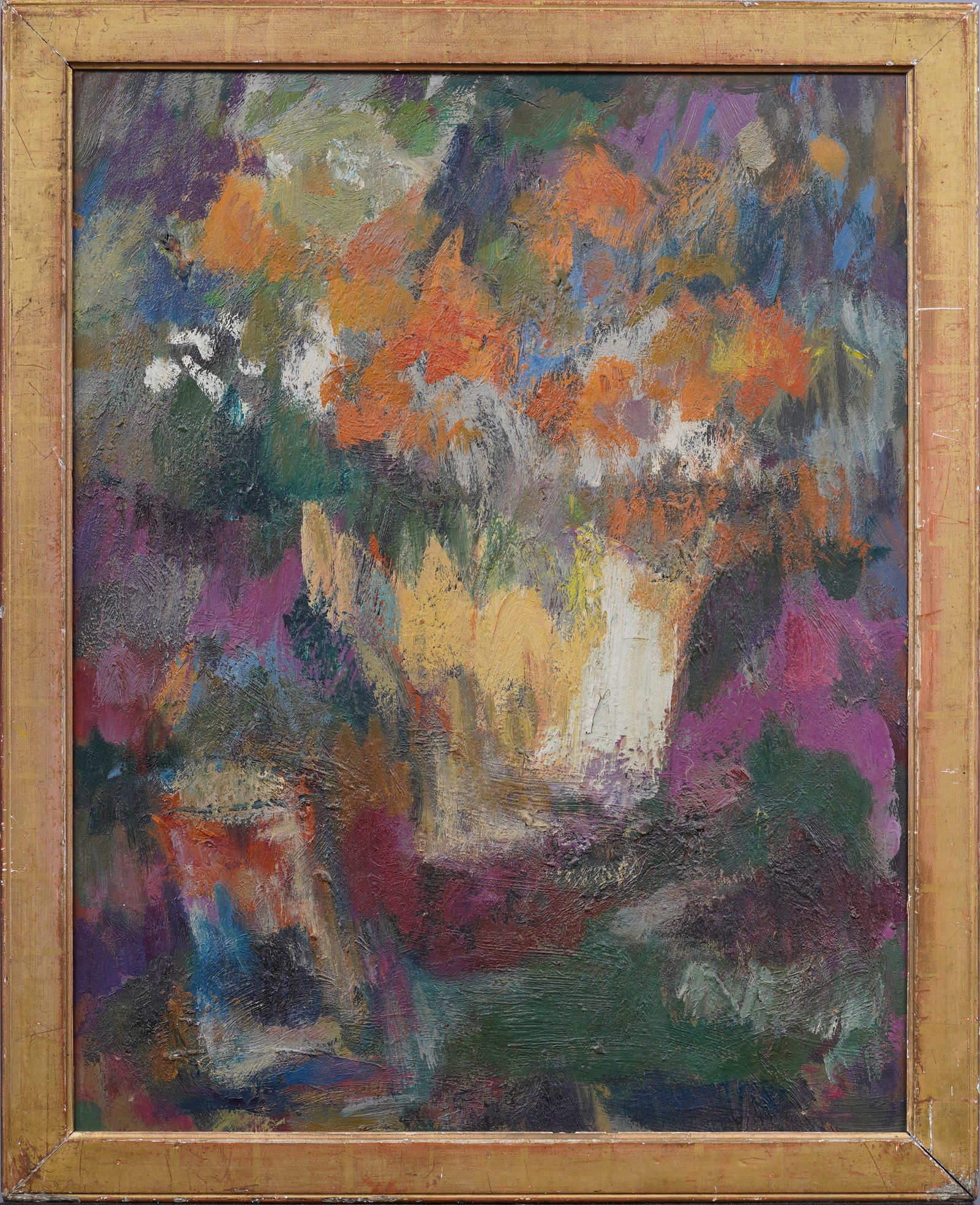 Wonderful Vintage American School Modernist Abstract Flower Still Life Fauvist Oil Painting (1 of 5)