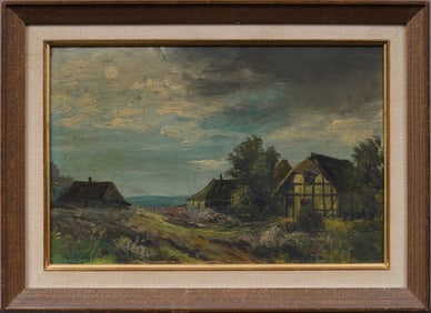 Signed Moonlit Impressionist Seaside Wild Flower Landscape Oil Painting
