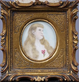 Antique American School Miniature Framed Portrait Original  Painting