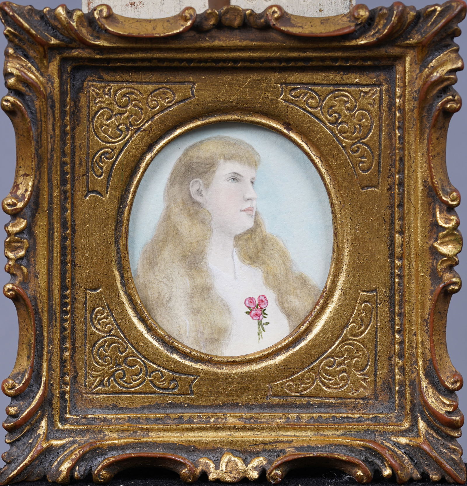 Antique American School Miniature Framed Portrait Original  Painting (1 of 5)
