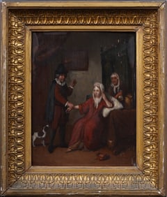 Antique Dutch Old Master Doctors Visit Interior View Framed Oil Painting