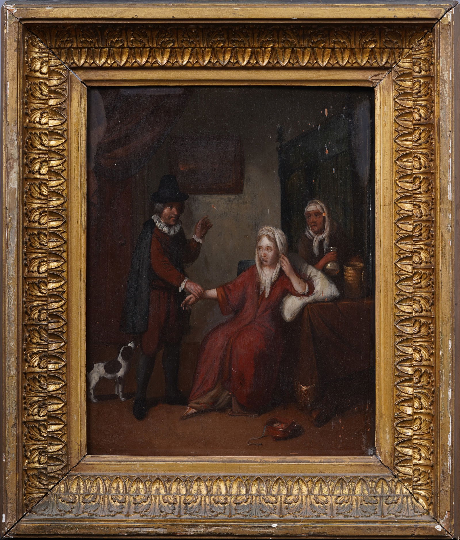 Antique Dutch Old Master Doctors Visit Interior View Framed Oil Painting (1 of 7)
