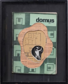Mid Century Modern Domus Magazine Mixed Media Cut Out Collage Signed R. Jacoby 1966