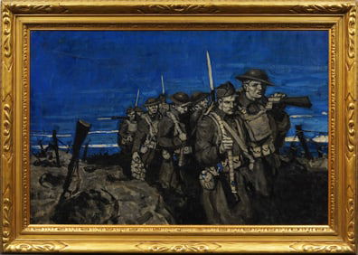 Dean Cornwell (1892 - 1960) Large Antique American Illustration Military Landscape Oil Painting