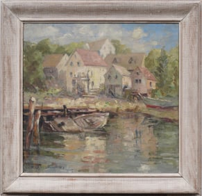 Irene Burnside Rare Antique American Impressionist Harbor Scene  Thick Impasto Signed Oil Painting