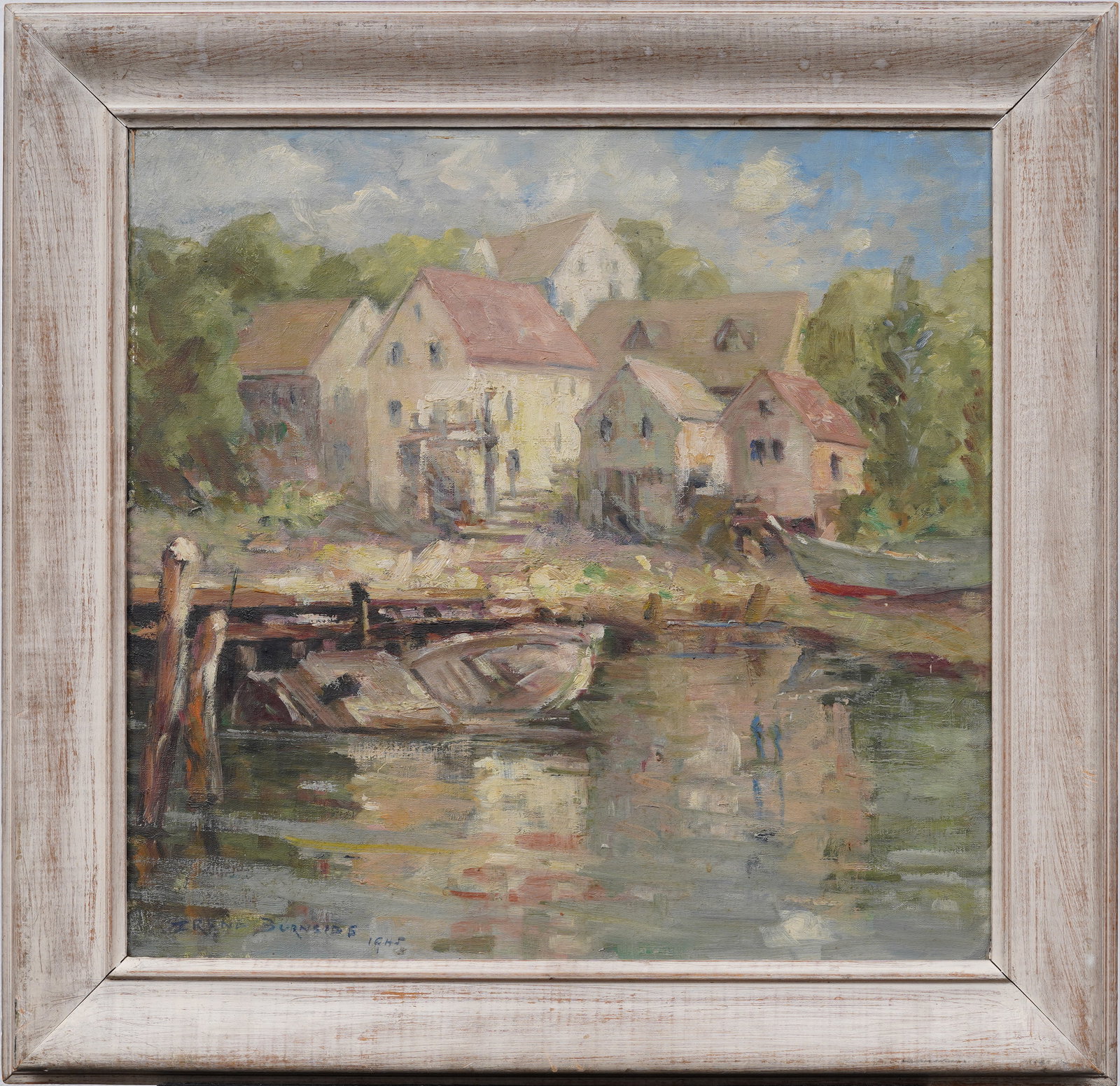 Irene Burnside Rare Antique American Impressionist Harbor Scene  Thick Impasto Signed Oil Painting (1 of 6)