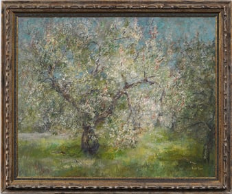 Ruth Dorn (1925 - 2004) Antique American Female Impressionist Blossom Tree Landscape Oil Painting