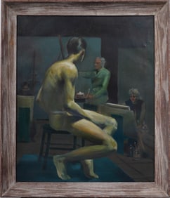 Jerralee Mcknight Antique American Male Nude Artist Studio Framed Original Oil Painting