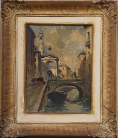 Antique Italian Impressionist View of Venice Signed and Framed Cityscape Oil Painting