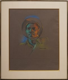 Jerralee Mcknight Antique American Modernist Young Black Man Portrait Painting