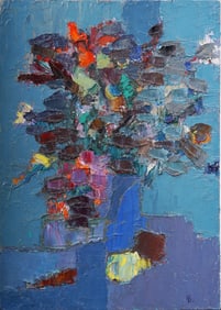 Boris Chetkov (1926 - 2010) Vintage Abstract Flower Still Life Signed Oil Painting