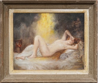 Tade Styka (1889-1954) Antique Polish Signed Orientalist Nude Woman Portrait Framed Oil Painting