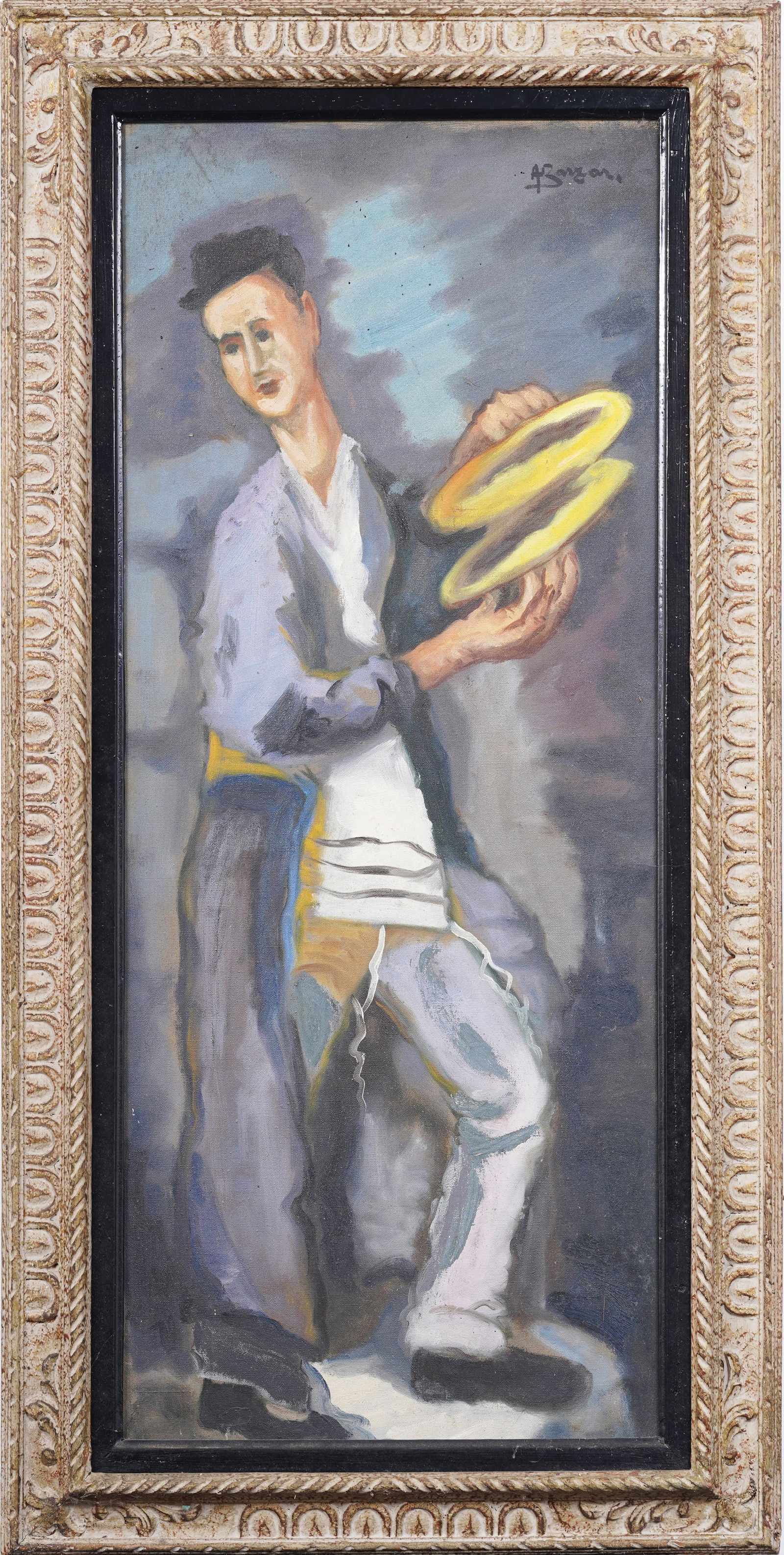 Vintage French Modernist Large Jewish Musician Paris School Portrait Original Oil Painting (1 of 9)