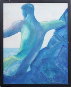 Ben Krasnow (1909 - 1993) Vintage American Modernist Male Nude Portrait Large Signed Framed Painting