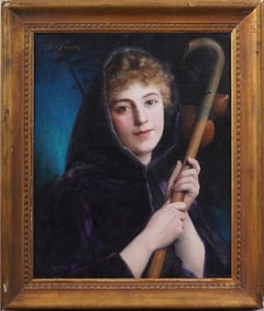 Jose Frappa (1854-1904) Antique French Pre-Raphaelite Young Woman Portrait Original Oil Painting