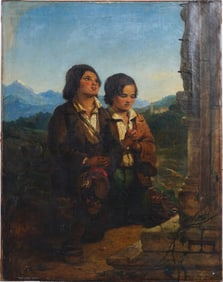 Thomas Musgrave Joy (1812-1866) Antique English Signed Young Men Large Original Portrait Painting