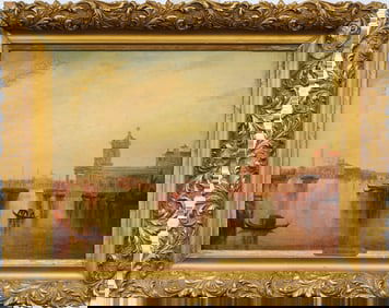 Antique Signed Venice Cityscape Italian Impressionist Framed European Oil Painting
