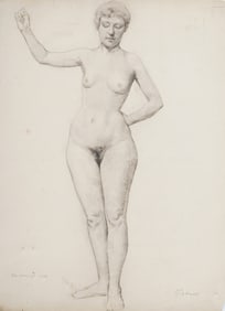 Antique American School Woman Nude Pencil Drawing Portrait Signed Cadmus