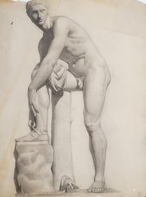 Antique European School Male Nude Realist Classical Pencil Drawing Portrait Signed Cadmus
