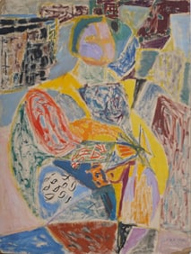 Lutka Pink (1916 - 1999) Antique French American Abstract Fauvist Portrait Signed  Oil Painting