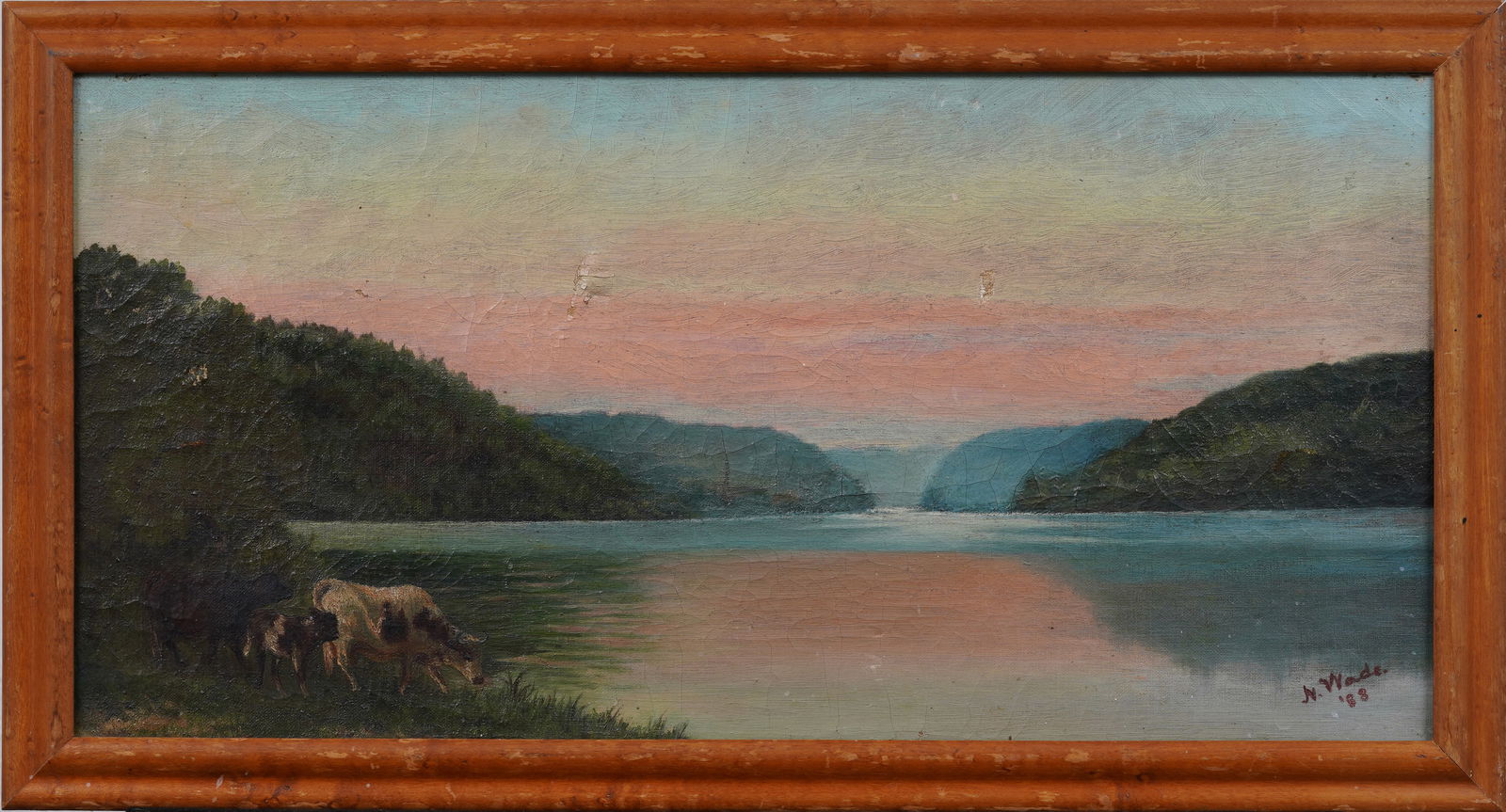 1888 Signed American Framed Hudson River School Sunset Landscape Oil Painting (1 of 7)