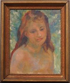 Antique American Impressionist Framed Young Woman Portrait Original Oil Painting